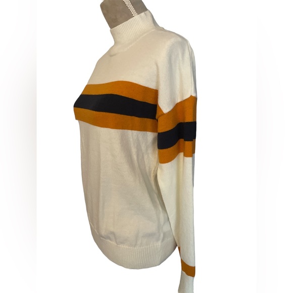 Women’s High Neck Sweater Orange/ Navy Strip Size Large NWOT - Picture 4 of 6